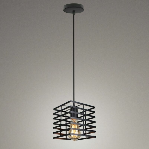 Industriell anheng lysekrone bur jern taklampe E27 for soverom spisestue bar svart - firkant - svart