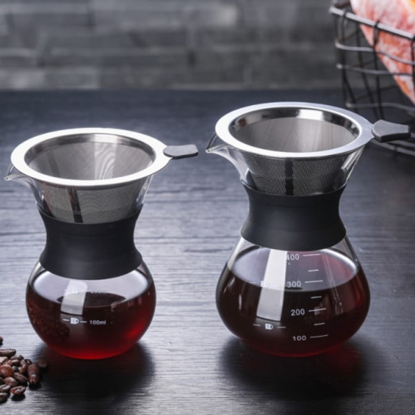 1 st kaffe tratt tratt dubbelskikts rostfritt stål filterfri handbryggd kaffefilter handmalet kaffefilter