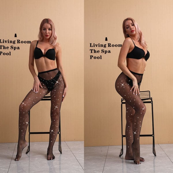 Sexy Sparkly Fishnets Stockings Jeweled High Waist Fishnet Tights for Women Rhinestone Party Pantyhose