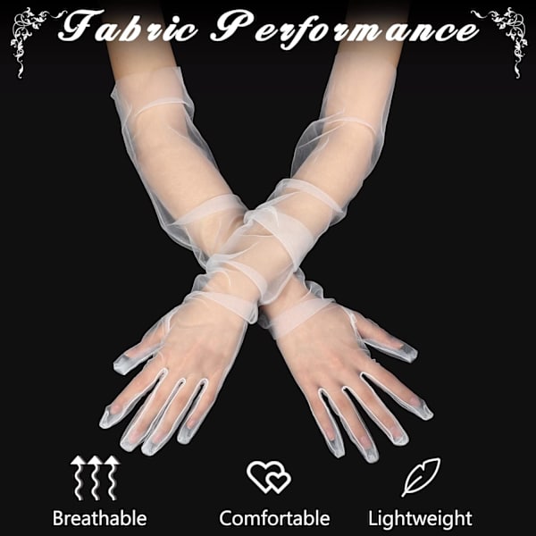 Dam långa handskar mesh tyll handskar 27 tum transparenta fest opera handskar armbågslängd handskar för bröllop brud bal