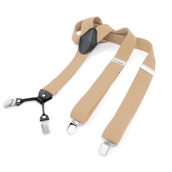 Bred herrsele med 4 clips i läder, elastisk och justerbar Y-modell