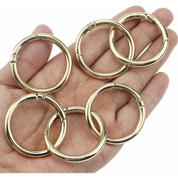 6 stk. fjærringer 38mm runde gyldne med sinklegering, veske, nøkkelring, hekleklemmer for håndverk og vesketilbehør