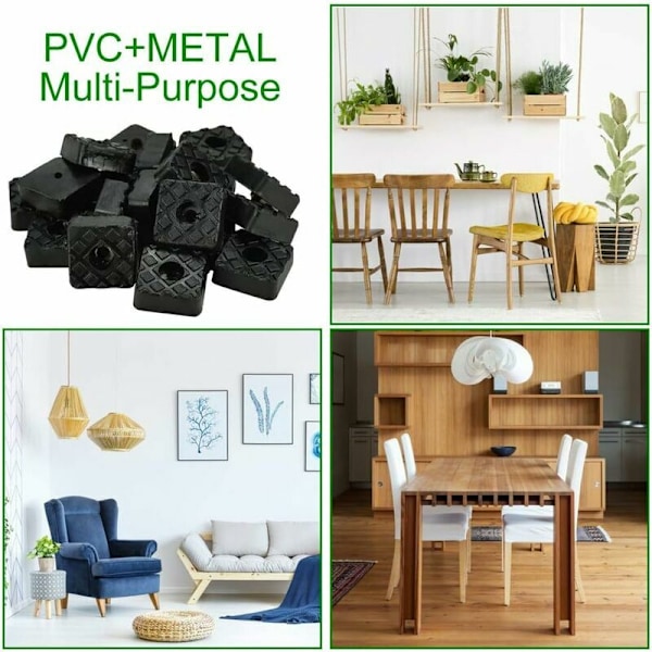 20 kpl kumijalkoja ruuvattavaksi paksuille matoille metallisilla välikappaleilla, liukumattomat neliömatot, sivut 22 mm, tuolinjaloille, pöydille, jakkaroille, kovapuun suojaksi