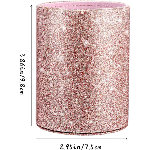 Rose Gold-Shiny Penneholder til kvinder og piger, Shiny Blyantspidser, Luksus Makeup Penselholder Kop PU Læder Opbevaringsboks Gave Kontor Klasseværelse Hjem (1 stk