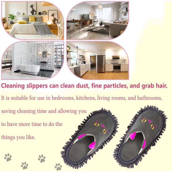 Varma mikrofiberslippers Golvslippers Dammsugare Smuts Hårmopp Tofflor Skor Halkfria Mockasiner Sovrum Hem (Katt)