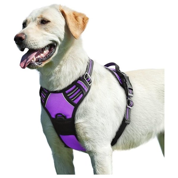 Violet, L, hundesele, anti-træksele til justerbar reflekterende hund, let at tage på, med kontrolhåndtag, åndbar, holdbar hundesele, medium