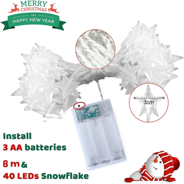 Stjärnljus 6M, 40 LED-lampor LED Julgran Garland Batteridriven Fe-ljus Gardiner Ljus Blinkande Inomhus Utomhus Dekoration Sovrum Fönster