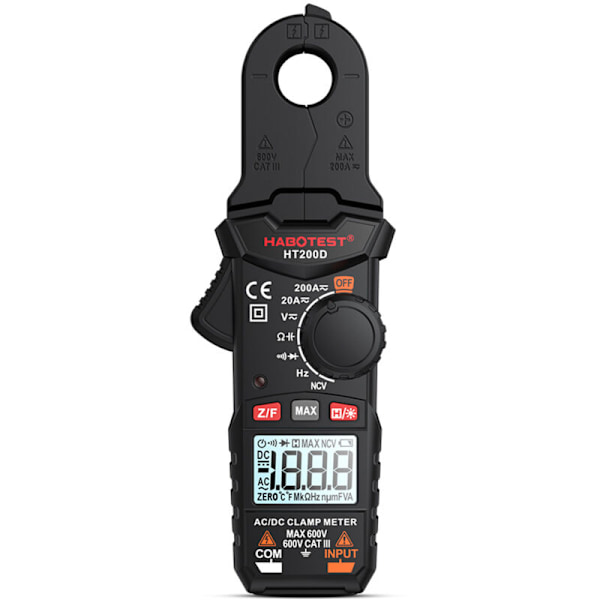 Digitalt amperemeter tang HT200D 2000 punkter True RMS NCV 600 V Spenning 200 A Strøm DC/AC Multimeter Digital Tang Ampèremmetrique kan måle resi