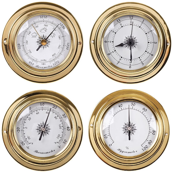 Analog Vejrstation - Barometer, Termometer, Hygrometer 4 stk.