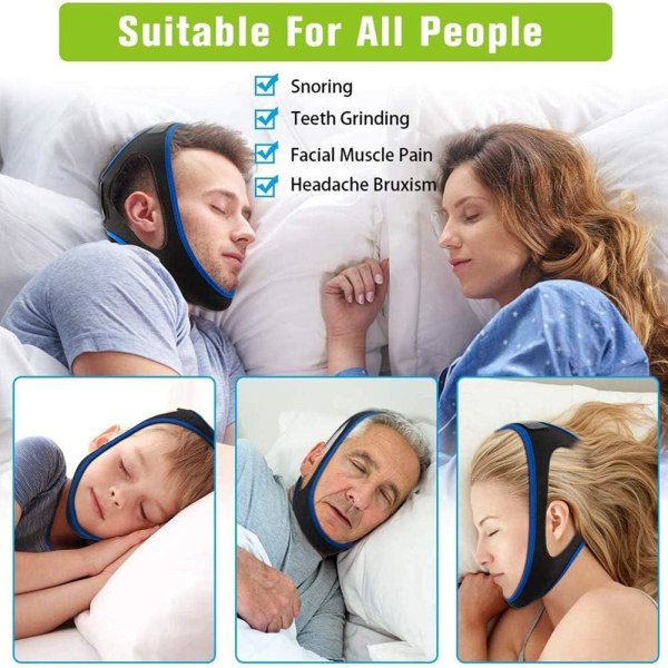 Sort-Anti Snore Chin Strap Hagerem Snorke Solution Justerbar