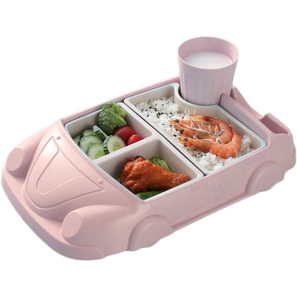 Barntallrik, disk för bärbara halkfria barn, Baby Coding Car Tecknad bilset för de flesta bord och barnstolar (rosa)