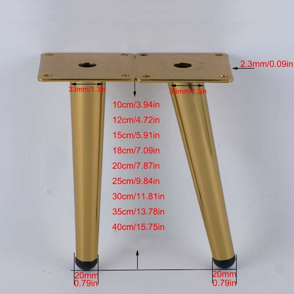 4-fots sett, tiltbar sofaben, bordben bord seng seng seng metall, for lave bord, skap og sofaer, gull, 800 kg lastekapasitet (Straight10cm/3.9