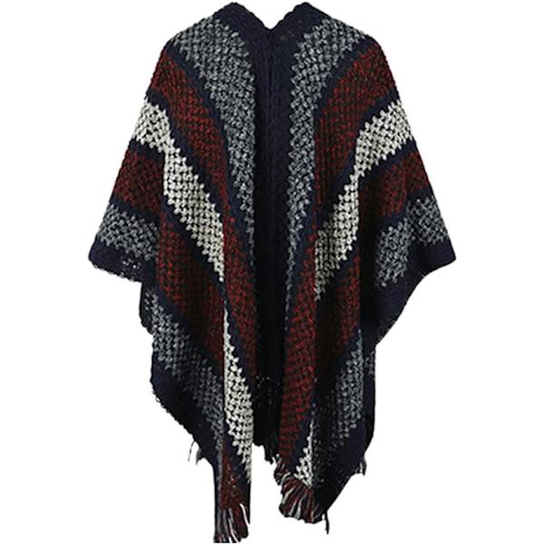Dame Kappe Kappe Sjal Ekstra Stor Vinter Varm Cardigan Trykt Tæppe Cardigan Kappe Strikket Kappe Frakke Dame Kappe(Marineblå)