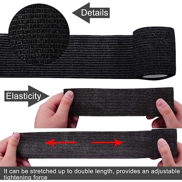 30 rullar (svart, 5 cm x 4,5 m) elastiskt självhäftande bandage självhäftande tejp sport självhäftande tejp för finger händer fötter handleder