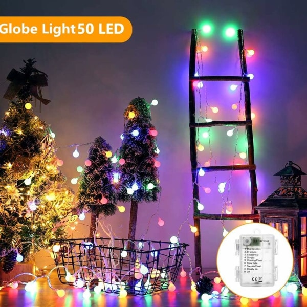 Flerfärgade ljusslingor, 50 LED-julgranskulor 8 lägen med timerfunktion, vattentäta LED-ljusslingor för inomhus och utomhus, sovrum, Pa