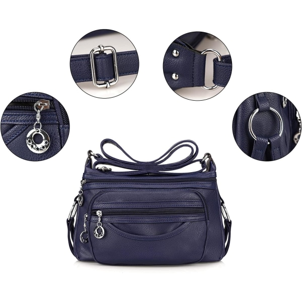 Dam Crossbody-väska, Cusual Multi-fickor PU Läder Handväska Axelväska (Blå)