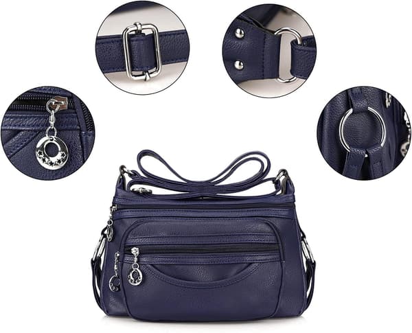 Kvinder Crossbody Taske, Cusual Multi-lommer PU Læder Håndtaske Skuldertaske (Sort)