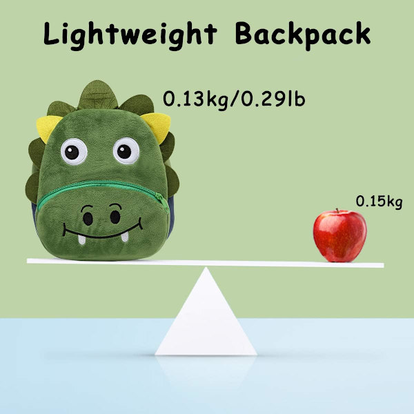 Ryggsäck för barn, liten babyryggsäck 1-3 år gammal söt lätt Kindergarten skolväska 3D dinosaurie ryggsäck plysch miniväska för dagis