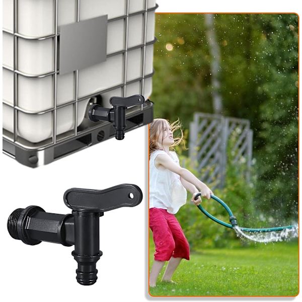 1000L muovinen 3/4'' säiliöhana sadeveden kerääjälle, IBC-vesisäiliön sovitin lukkomutterilla, tiivisteellä ja hana liittimellä (2 kpl)
