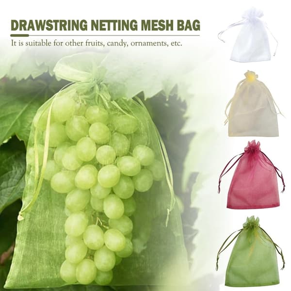 Grå druvbeskyddspåse, 100 st buntskyddspåse, 17 x 23 cm, växtskyddspåsar, organza-påse med S-dragsko