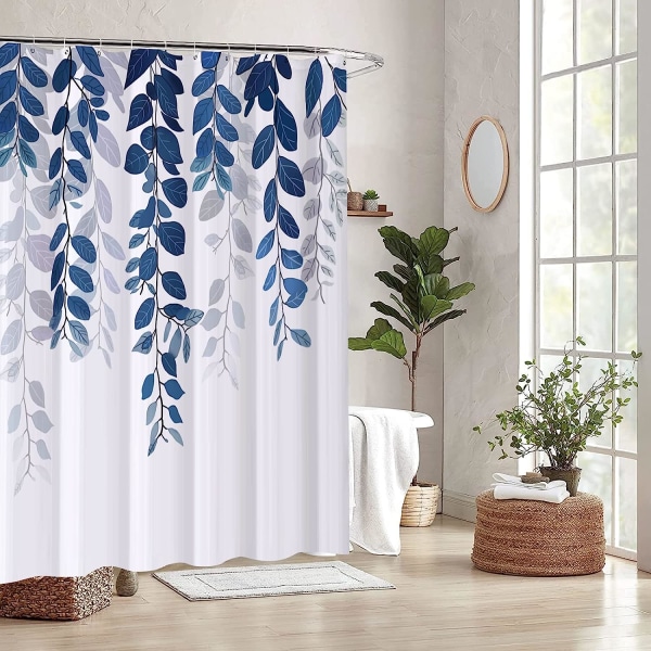 Blå Blomster Bruseforhæng, Bruseforhæng Fremstillet Af Vandtæt Polyester, Polysilicium, Maskinvaskbar, Hurtigtørrende, 180x180cm Til Badekar Eller Badeværelse