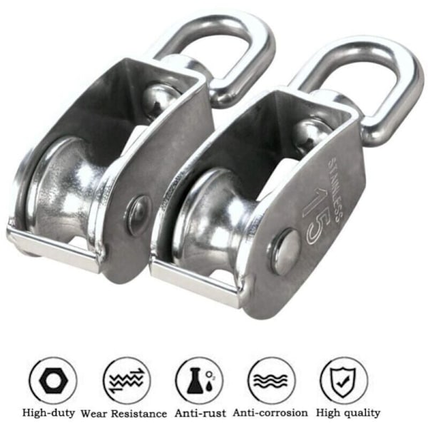 12 stk. M15 Enkel trinse i rustfritt stål 304, 15mm Kun trinser Rulleblokk, kran kran glatt krok tau wire kabel lasting 77lbs/35kg