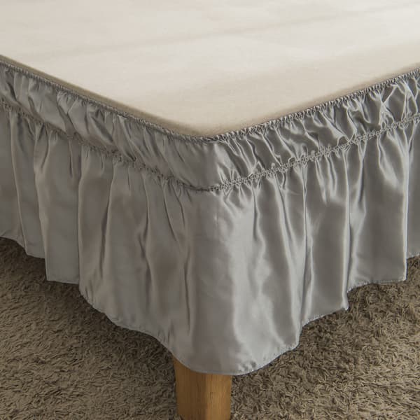 Borstad polyester sängkjolöverdrag 150x203cm Tre sidor stretch dammigt tyg 38cm dropp mörkgrå