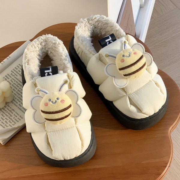 Bee Shoes ger optiskt varma fluffiga bomullstofflor för kvinnor, hemmatchning, enfärgad ID-foto, enkla vattentäta skor 24,5 cm