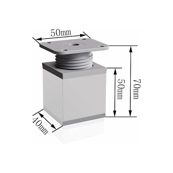 Justerbara möbelfötter, 4 skåpfötter 50 mm Justerbar höjd 0-20 mm aluminium bordsfötter för kontor, soffor och DIY-möbler