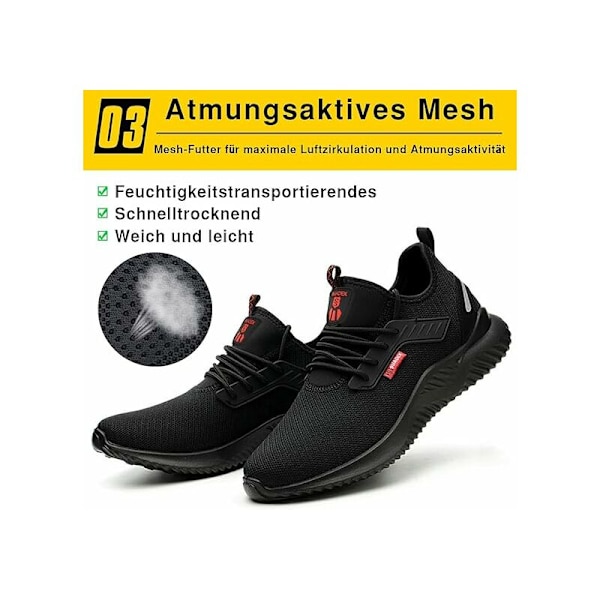 Sikkerhetssko Menn Kvinner Arbeidssko Ståltå Beskyttelse Ultra lett og Uforgjengelig Pustende Sikkerhetssneakers Unisex 38EU 24cm