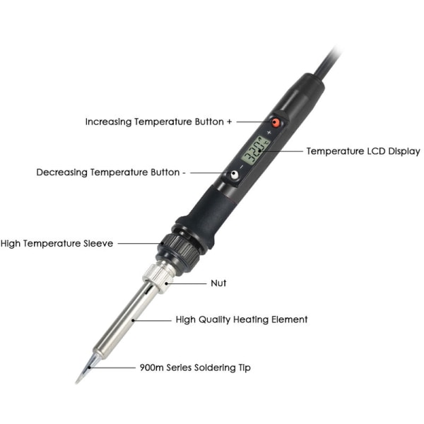 80W Professionel LCD Digital Justerbar Temperatur Elektrisk Loddekolbe Værktøj Blyfri Mini Loddestation, 220V Sort