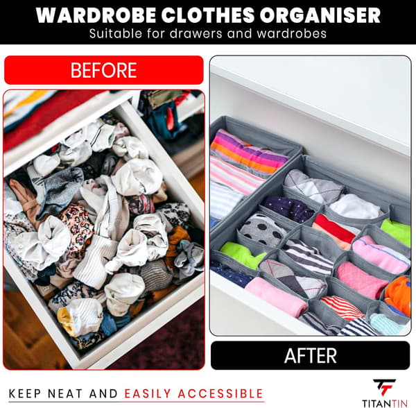 4-delt garderobesystem - Sammenklappelige skillevægge til sokker, bh'er, slips og tørklæder - Sort