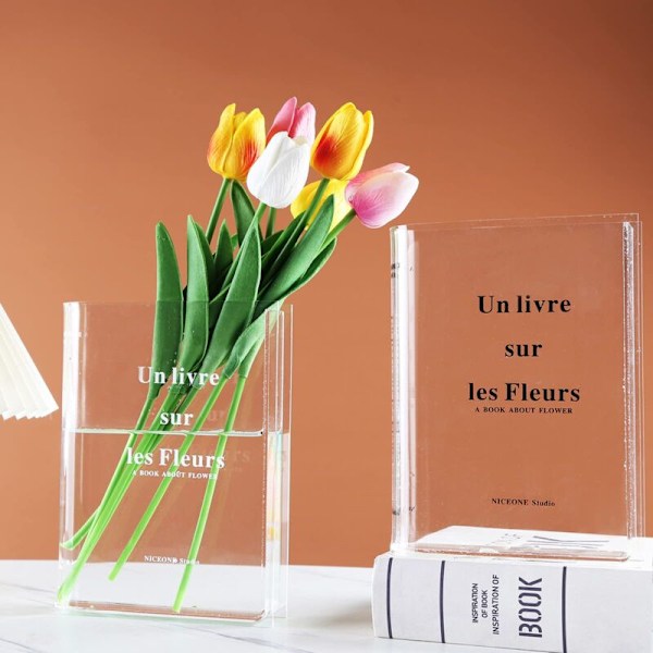 Dekorativ Design Vas, Klar Akrylglas Vas, Bokvas, Vacker Hyllinredning för Blommor och Dekoration