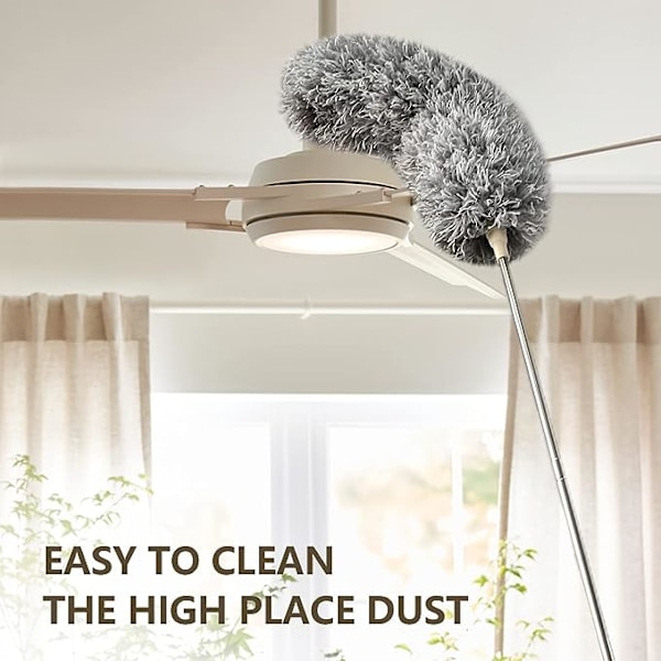 Retractable Dust Duster (2.5m Gray), Stainless Steel Retractable Duster Microfiber Duster with Scratch Resistant Cover, Great for Cleaning Cobwebs,