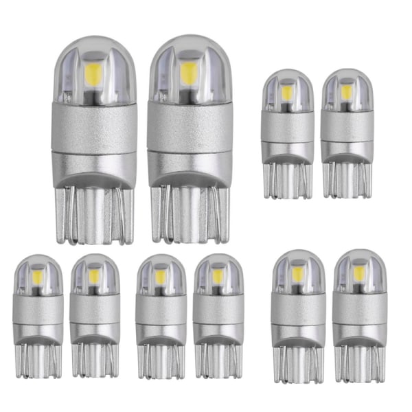 10 st vita T10 501 W5W 194 168 2825 LED-lampa 2-3030-SMD för bilens innerbelysning för instrumentpanel, sidobackspegel, registreringsskyltlampa (DC 12V)