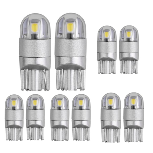 10 stk hvite T10 501 W5W 194 168 2825 LED-pære 2-3030-SMD for bilens interiørlys for dashbord sidelys skiltlys pære (DC 12V)