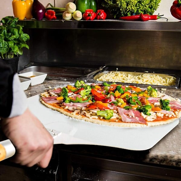 Pizzaspade, aluminium, træhåndtag, professionel spatel til ovn, praktisk træhåndtag, let at opbevare, behagelig at bruge, egnet til grill