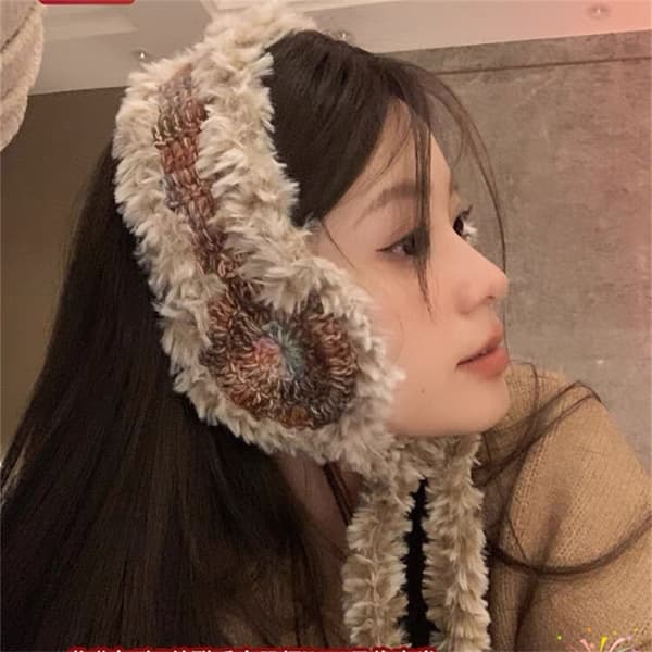Gradientfärgade stickade öronmuffar för kvinnor, höst och vinter, koreansk version, retro plysch, varma, mångsidiga, söta och huvförsedda