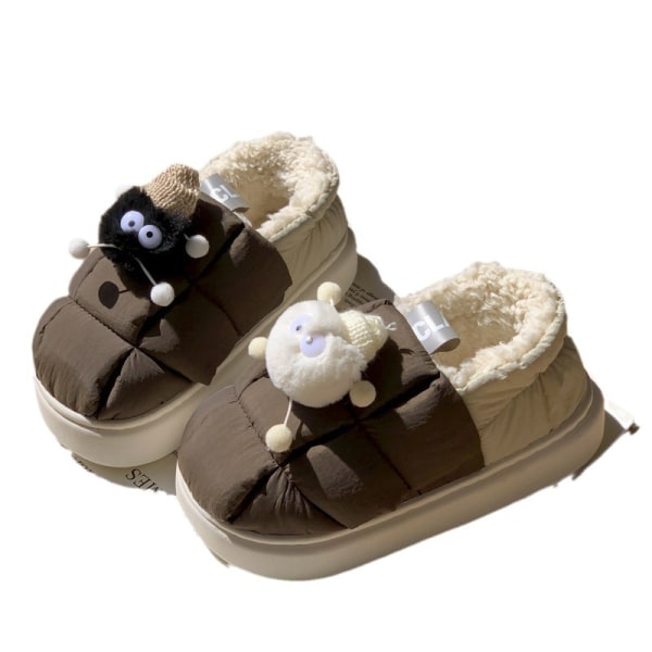 Briquette Shoes tilbyr optisk varme kvinners fluffy bomullsslippers, hjemmekamp, ensfarget ID-bilde, enkle vanntette sko 24,5 cm