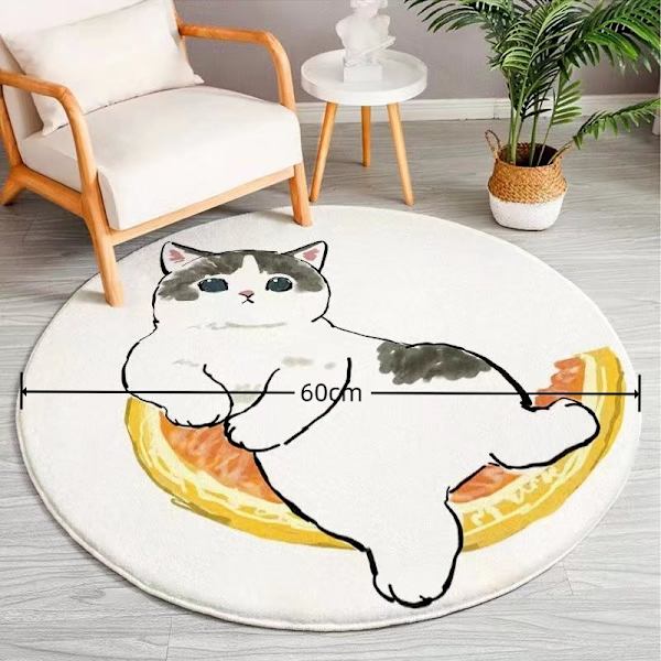 Tegneserie katt rund imitert kasjmir gulvmatte stue bad hjem sofa stort teppe sklisikkert gulvteppe