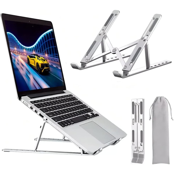 Laptopstativ, 6 nivåer höjdjusterbar, ventilerat aluminium laptop skrivbord, halkfri silikon 10-20'' (Silver)