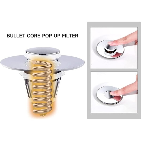 Universell diskbänksplugg, förbättrad avloppspropp, dragplugg för diskho, för badkar, kök, diskho (32-42mm avlopp)