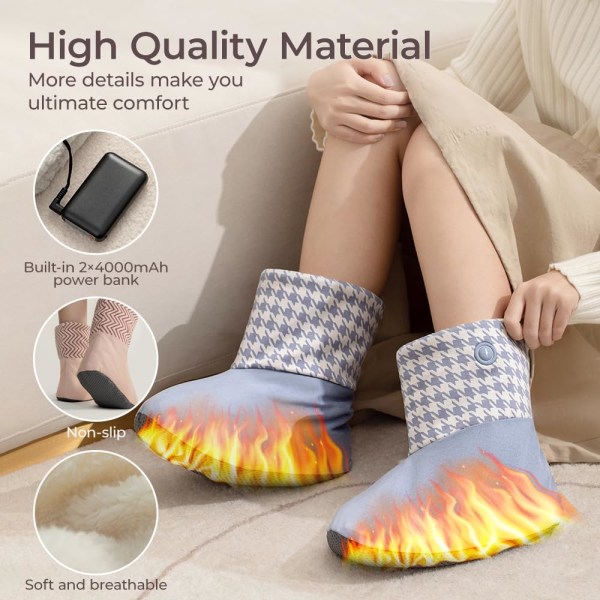 Winter heated slipper boots USB rechargeable electric heating boots 2 temperature settings 4000mAh*2 batteries Keep warm for up to 10 hours