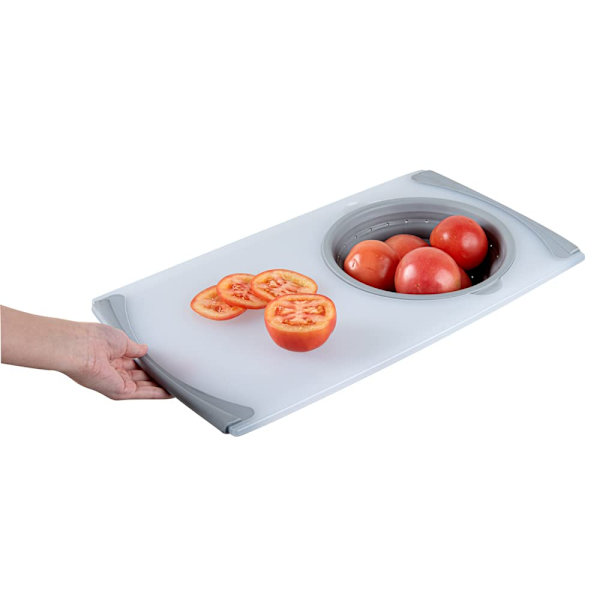 Grå plastskærebræt til vask i spisestuen - med sammenklappelig si - 29*50*cm - 1 stk.