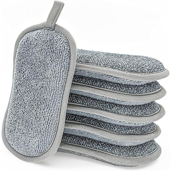 Tvättbar Disk Svamp, 6 Dubbelsidiga Repfria Skursvampar Den Antibakteriella Mikrofiber Köksvampen Rengör Effektivt Alla Ytor. Idealisk för Spishällar,