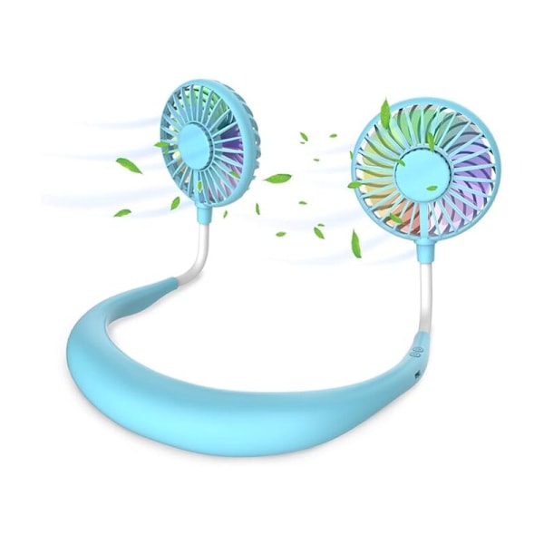 Halsventilator, bærbar ventilator, mini USB-ventilator, genopladelig bærbar halsventilator, 3-trins dobbelthovedet luftkøler til udendørs Camping Kontor Værelse