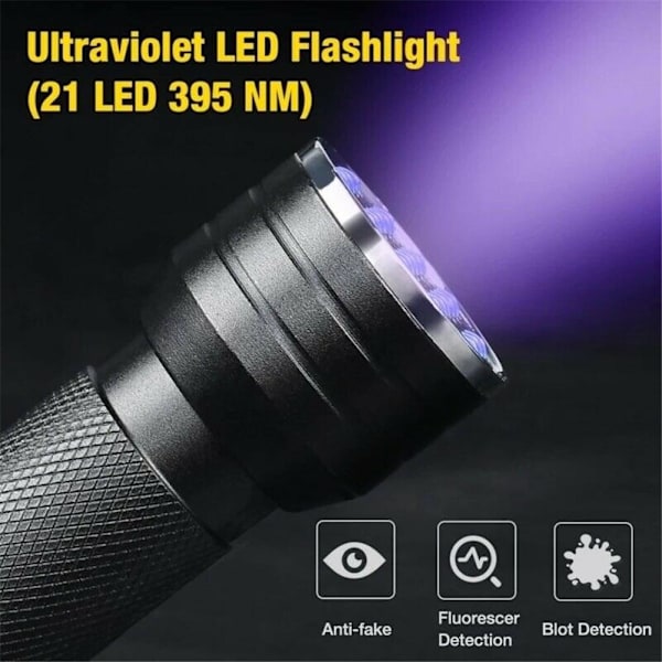 UV 21LED UV lommelykt uv395 billettkontroll spot lilla lommelykt