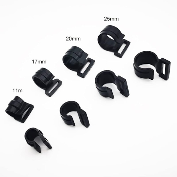 Sæt med 20 plastikpløkker til 20 mm teltstang - genanvendelige - sorte - C-clips til fastgørelse af teltpresenningen