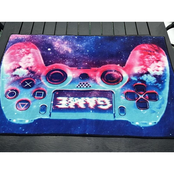 Soveværelsestæppe, moderne, 3D controller, teenager, barn, dreng, stue, skridsikkert tæppe, graffiti, spillekonsol, dekoration, sort, lilla, pink