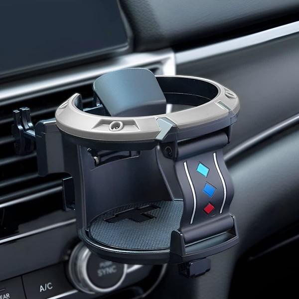 Car Drink Cup Holder Adjustable Car Air Vent Cup Mount with 76mm Diameter Smart Water Coffee Bottle Stand Holder with Hanging Hook(grey)